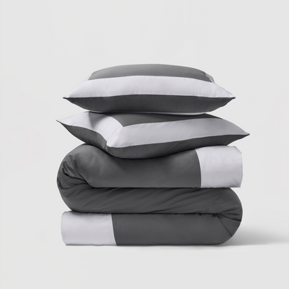 Reversible Color Block Sateen Duvet Cover &amp; Shams Set